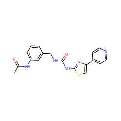 CC(=O)Nc1cccc(CNC(=O)Nc2nc(-c3ccncc3)cs2)c1 ZINC000143662512