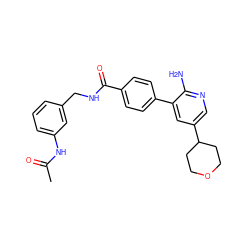 CC(=O)Nc1cccc(CNC(=O)c2ccc(-c3cc(C4CCOCC4)cnc3N)cc2)c1 ZINC001772604540