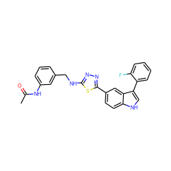 CC(=O)Nc1cccc(CNc2nnc(-c3ccc4[nH]cc(-c5ccccc5F)c4c3)s2)c1 ZINC000204758523