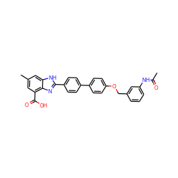 CC(=O)Nc1cccc(COc2ccc(-c3ccc(-c4nc5c(C(=O)O)cc(C)cc5[nH]4)cc3)cc2)c1 ZINC000474605024