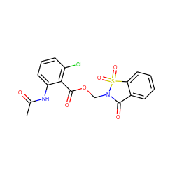 CC(=O)Nc1cccc(Cl)c1C(=O)OCN1C(=O)c2ccccc2S1(=O)=O ZINC000013738172