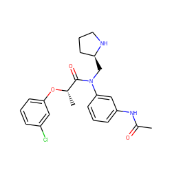 CC(=O)Nc1cccc(N(C[C@H]2CCCN2)C(=O)[C@H](C)Oc2cccc(Cl)c2)c1 ZINC000040950088