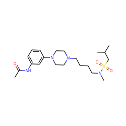 CC(=O)Nc1cccc(N2CCN(CCCCN(C)S(=O)(=O)CC(C)C)CC2)c1 ZINC000013703868