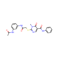 CC(=O)Nc1cccc(NC(=O)CSc2ncc(C(=O)Nc3ccccc3)c(=O)n2C)c1 ZINC000012236771