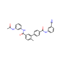 CC(=O)Nc1cccc(NC(=O)c2ccc(C)c(-c3ccc(C(=O)Nc4cccc(C#N)c4)cc3)c2)c1 ZINC000040409535