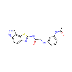 CC(=O)Nc1cccc(NCC(=O)Nc2nc3ccc4[nH]ncc4c3s2)c1 ZINC000202052940