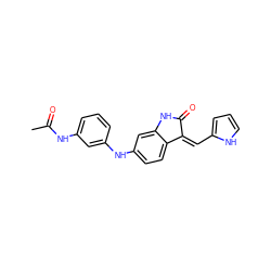 CC(=O)Nc1cccc(Nc2ccc3c(c2)NC(=O)/C3=C\c2ccc[nH]2)c1 ZINC000084728669