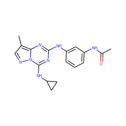 CC(=O)Nc1cccc(Nc2nc(NC3CC3)n3ncc(C)c3n2)c1 ZINC000028707979