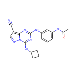 CC(=O)Nc1cccc(Nc2nc(NC3CCC3)n3ncc(C#N)c3n2)c1 ZINC000028707976