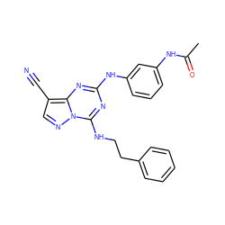 CC(=O)Nc1cccc(Nc2nc(NCCc3ccccc3)n3ncc(C#N)c3n2)c1 ZINC000028707970