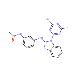 CC(=O)Nc1cccc(Nc2nc3ccccc3n2-c2nc(C)nc(N)n2)c1 ZINC000071329629