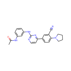 CC(=O)Nc1cccc(Nc2nccc(-c3ccc(N4CCCC4)c(C#N)c3)n2)c1 ZINC000113823015