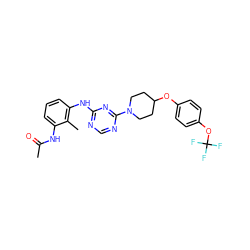 CC(=O)Nc1cccc(Nc2ncnc(N3CCC(Oc4ccc(OC(F)(F)F)cc4)CC3)n2)c1C ZINC000072111331