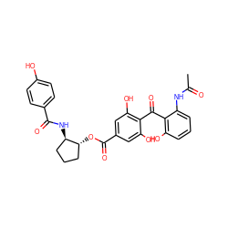 CC(=O)Nc1cccc(O)c1C(=O)c1c(O)cc(C(=O)O[C@@H]2CCC[C@H]2NC(=O)c2ccc(O)cc2)cc1O ZINC000014944157