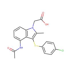 CC(=O)Nc1cccc2c1c(Sc1ccc(Cl)cc1)c(C)n2CC(=O)O ZINC000073196066