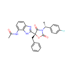 CC(=O)Nc1cccc2nc([C@@]3(Cc4ccccc4)OC(=O)N([C@H](C)c4ccc(F)cc4)C3=O)[nH]c12 ZINC000473137059