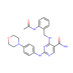 CC(=O)Nc1ccccc1CNc1nc(Nc2ccc(N3CCOCC3)cc2)ncc1C(N)=O ZINC000042887339