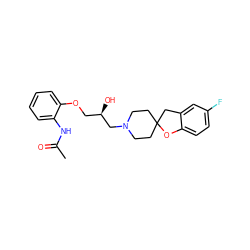 CC(=O)Nc1ccccc1OC[C@@H](O)CN1CCC2(CC1)Cc1cc(F)ccc1O2 ZINC000038798053