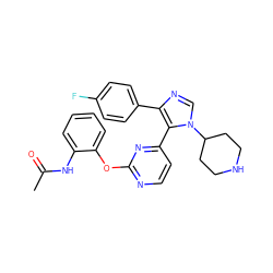 CC(=O)Nc1ccccc1Oc1nccc(-c2c(-c3ccc(F)cc3)ncn2C2CCNCC2)n1 ZINC000034000306