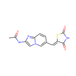 CC(=O)Nc1cn2cc(/C=C3\SC(=O)NC3=O)ccc2n1 ZINC000073162622