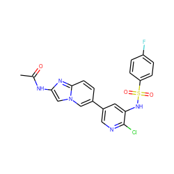 CC(=O)Nc1cn2cc(-c3cnc(Cl)c(NS(=O)(=O)c4ccc(F)cc4)c3)ccc2n1 ZINC000072179699