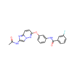 CC(=O)Nc1cn2nc(Oc3cccc(NC(=O)c4cccc(F)c4)c3)ccc2n1 ZINC000095604663