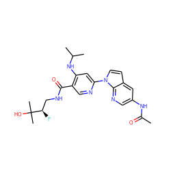 CC(=O)Nc1cnc2c(ccn2-c2cc(NC(C)C)c(C(=O)NC[C@@H](F)C(C)(C)O)cn2)c1 ZINC001772653636