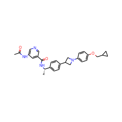 CC(=O)Nc1cncc(C(=O)N[C@@H](C)c2ccc(C3CN(c4ccc(OCC5CC5)cc4)C3)cc2)c1 ZINC000149931563