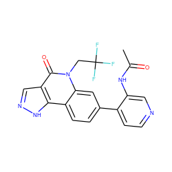 CC(=O)Nc1cnccc1-c1ccc2c3[nH]ncc3c(=O)n(CC(F)(F)F)c2c1 ZINC000205525245