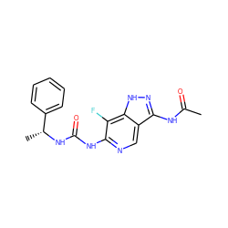 CC(=O)Nc1n[nH]c2c(F)c(NC(=O)N[C@H](C)c3ccccc3)ncc12 ZINC000210709456