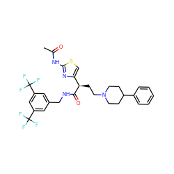 CC(=O)Nc1nc([C@@H](CCN2CCC(c3ccccc3)CC2)C(=O)NCc2cc(C(F)(F)F)cc(C(F)(F)F)c2)cs1 ZINC000028702708