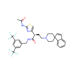 CC(=O)Nc1nc([C@@H](CCN2CCC3(C=Cc4ccccc43)CC2)C(=O)NCc2cc(C(F)(F)F)cc(C(F)(F)F)c2)cs1 ZINC000028702729