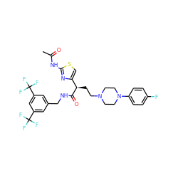 CC(=O)Nc1nc([C@@H](CCN2CCN(c3ccc(F)cc3)CC2)C(=O)NCc2cc(C(F)(F)F)cc(C(F)(F)F)c2)cs1 ZINC000028702739