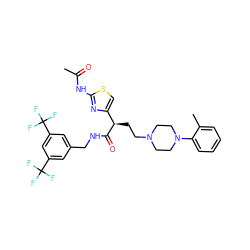 CC(=O)Nc1nc([C@@H](CCN2CCN(c3ccccc3C)CC2)C(=O)NCc2cc(C(F)(F)F)cc(C(F)(F)F)c2)cs1 ZINC000028702745