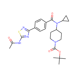 CC(=O)Nc1nc(-c2ccc(C(=O)N(C3CC3)C3CCN(C(=O)OC(C)(C)C)CC3)cc2)ns1 ZINC000223642169