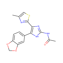 CC(=O)Nc1nc(-c2nc(C)cs2)c(-c2ccc3c(c2)OCO3)[nH]1 ZINC000073294529