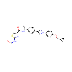 CC(=O)Nc1nc(C(=O)N[C@@H](C)c2ccc(C3CN(c4ccc(OCC5CC5)cc4)C3)cc2)cs1 ZINC000149954874