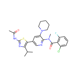 CC(=O)Nc1nc(C(C)C)c(-c2cnc(N(C)C(=O)c3c(F)cccc3Cl)c(N3CCCCC3)c2)s1 ZINC000473105454