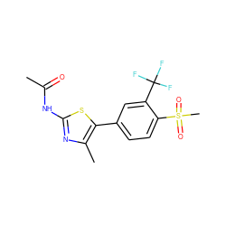 CC(=O)Nc1nc(C)c(-c2ccc(S(C)(=O)=O)c(C(F)(F)F)c2)s1 ZINC000084689701