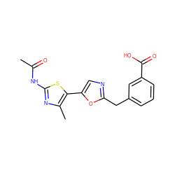 CC(=O)Nc1nc(C)c(-c2cnc(Cc3cccc(C(=O)O)c3)o2)s1 ZINC000095558626