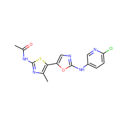 CC(=O)Nc1nc(C)c(-c2cnc(Nc3ccc(Cl)nc3)o2)s1 ZINC000095563820