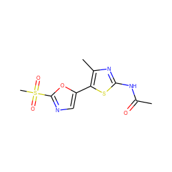 CC(=O)Nc1nc(C)c(-c2cnc(S(C)(=O)=O)o2)s1 ZINC000095561285