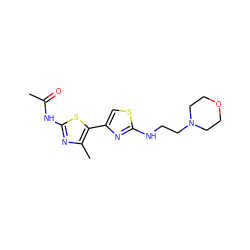 CC(=O)Nc1nc(C)c(-c2csc(NCCN3CCOCC3)n2)s1 ZINC000136356801