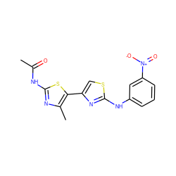 CC(=O)Nc1nc(C)c(-c2csc(Nc3cccc([N+](=O)[O-])c3)n2)s1 ZINC000002502164