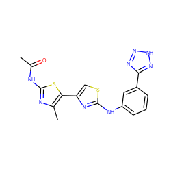 CC(=O)Nc1nc(C)c(-c2csc(Nc3cccc(-c4nn[nH]n4)c3)n2)s1 ZINC000136042927