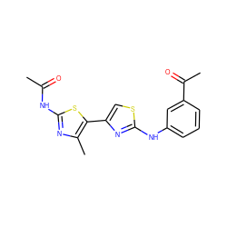 CC(=O)Nc1nc(C)c(-c2csc(Nc3cccc(C(C)=O)c3)n2)s1 ZINC000000853340