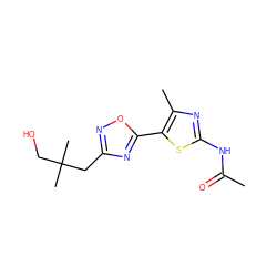 CC(=O)Nc1nc(C)c(-c2nc(CC(C)(C)CO)no2)s1 ZINC000068267309