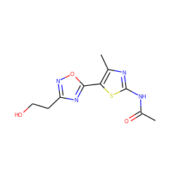 CC(=O)Nc1nc(C)c(-c2nc(CCO)no2)s1 ZINC000103255020