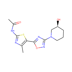 CC(=O)Nc1nc(C)c(-c2nc(N3CCC[C@H](O)C3)no2)s1 ZINC000103255042