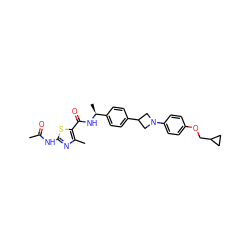 CC(=O)Nc1nc(C)c(C(=O)N[C@@H](C)c2ccc(C3CN(c4ccc(OCC5CC5)cc4)C3)cc2)s1 ZINC000150204518